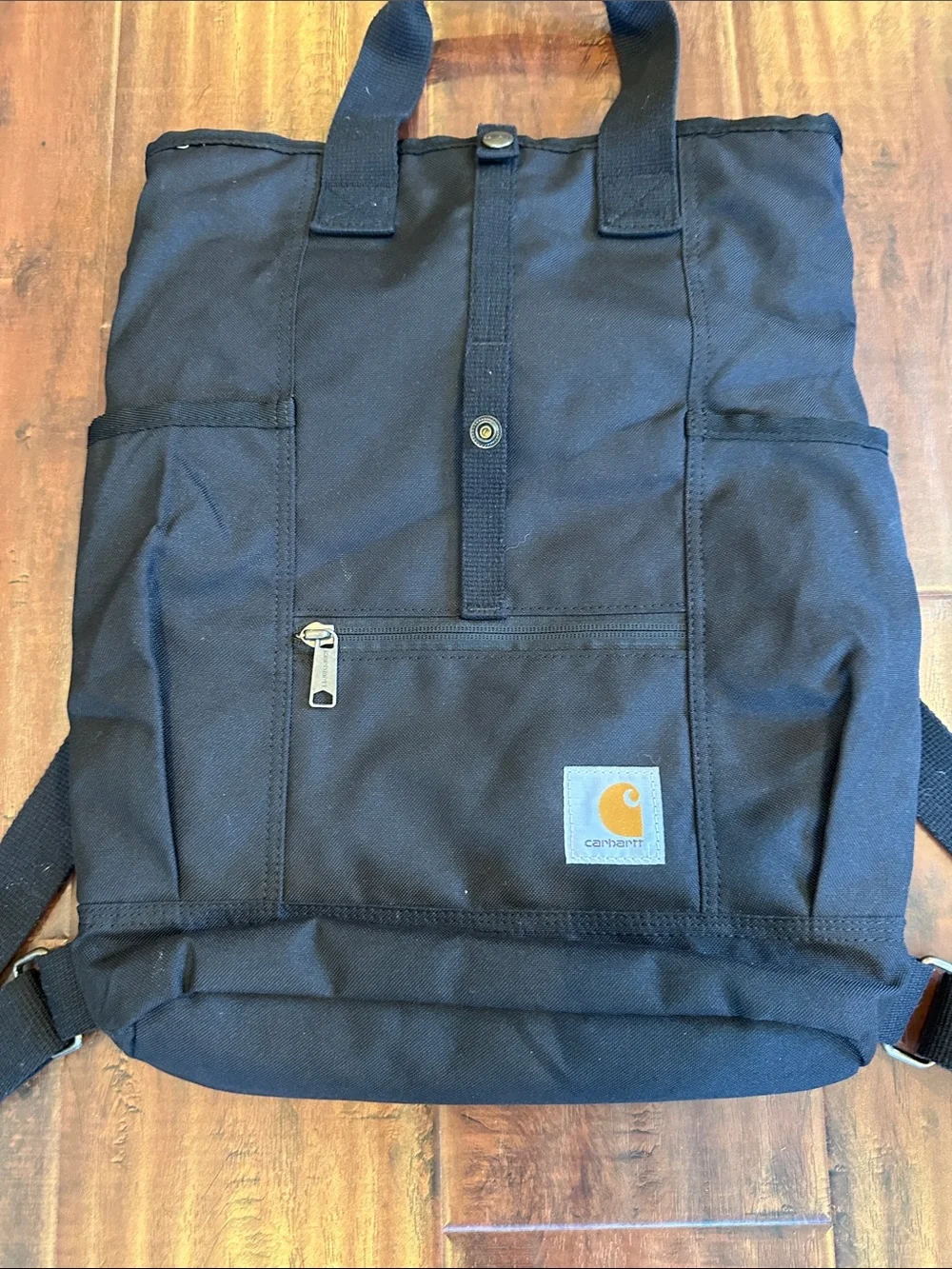 Carhartt Black Canvas Zipper and Roll-Top Backpack with Front Zip Pocket